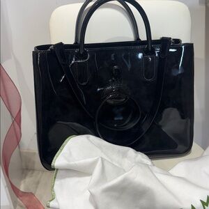 Longchamp Black Patent Tote Bag